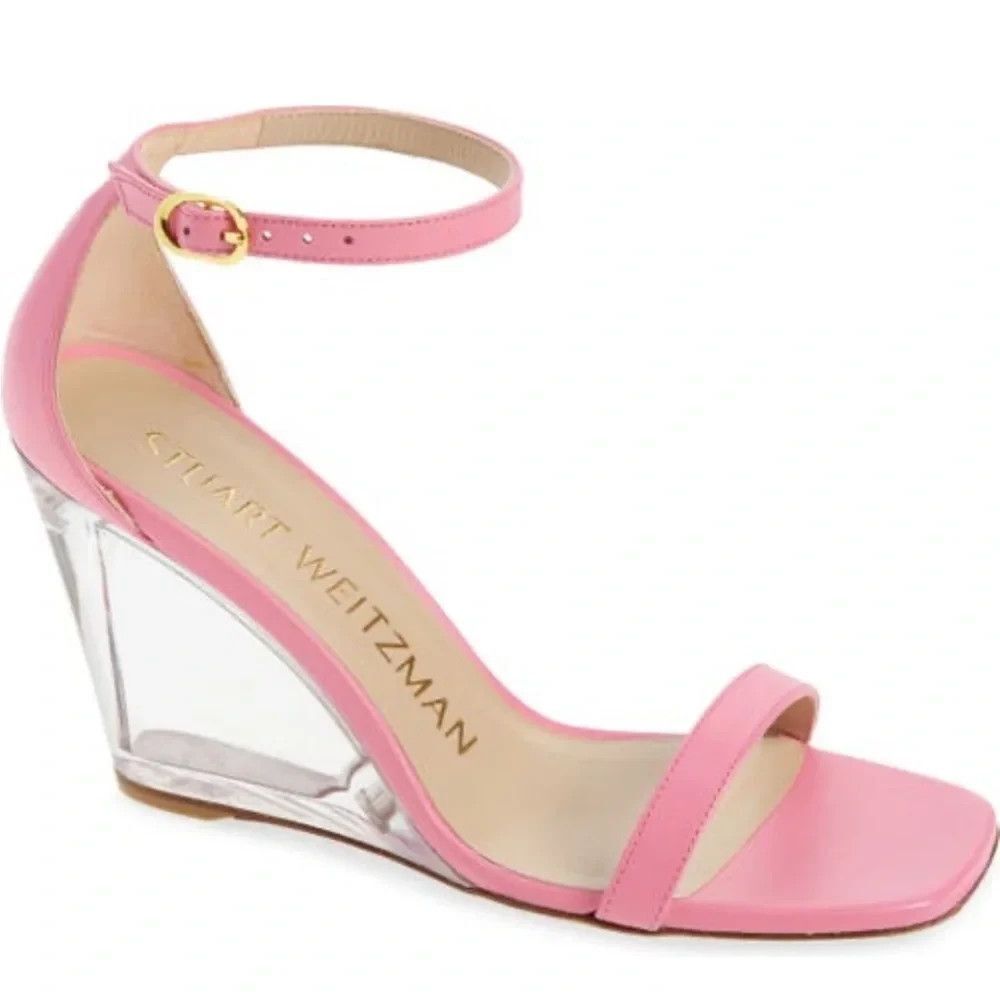 NEW Stuart Weitzman Nudistlucite Leather clear Wedge Sandals India Pink Size 10 - Picture 1 of 7